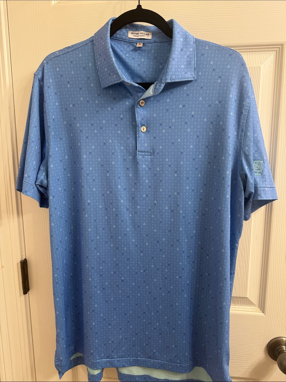 Peter Millar Light Blue Short-Sleeve Polo with Subtle Skull Pattern